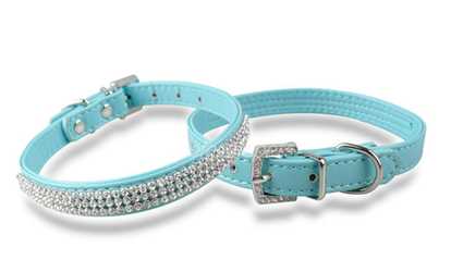 Dog PU Leather Rhinestone Bling Collar Necklace