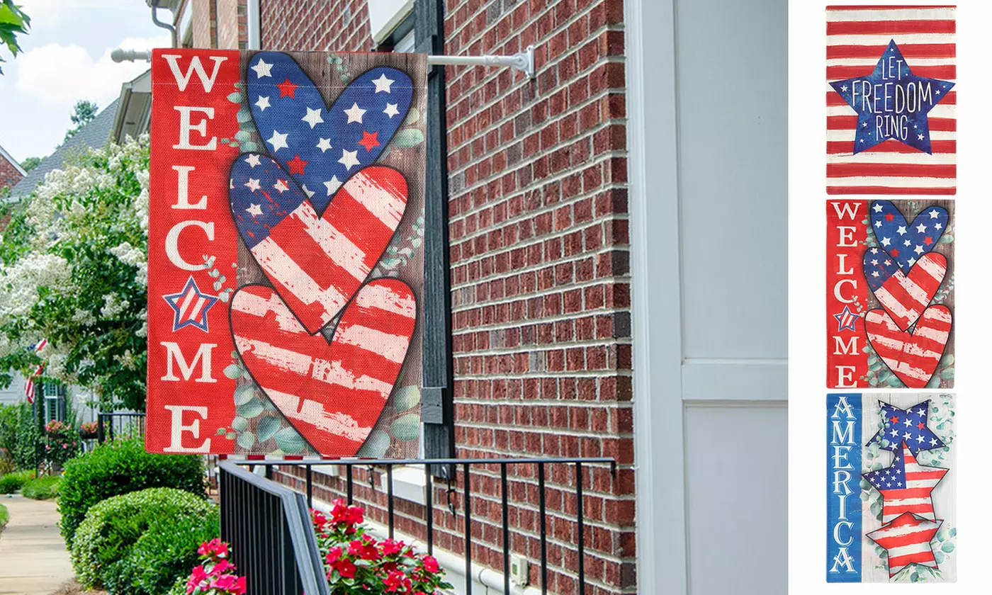 4th of July Patriotic Welcome Garden Flag 12x18 Inch Double Sided USA Flag