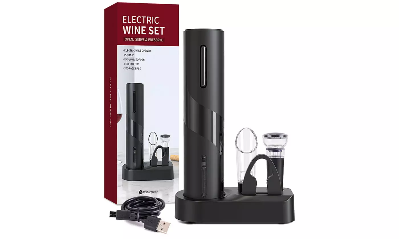 Electric Automatic Corkscrew Cordless 5-in-1 Wine Bottle Opener Set 