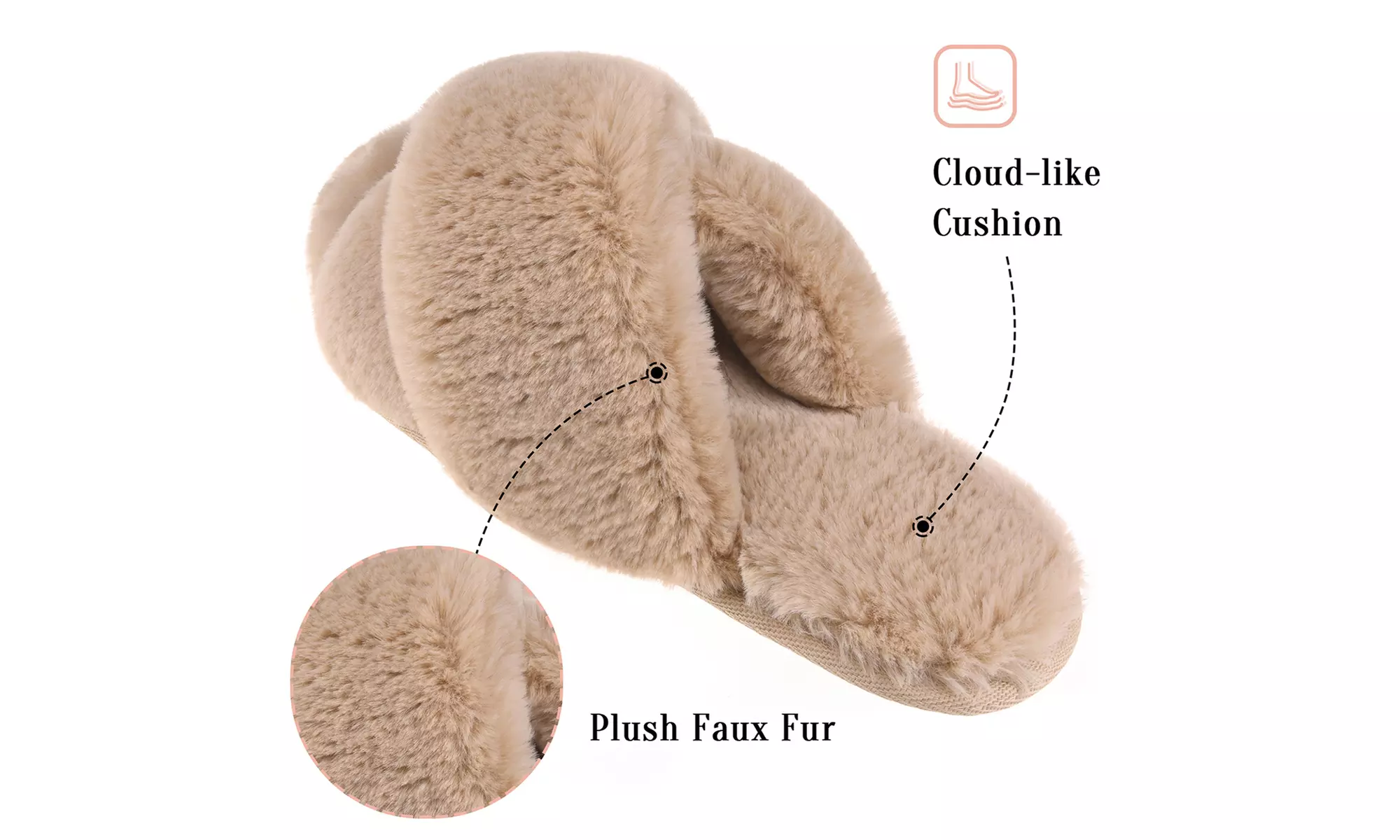 Womens Faux Fur Cross Slide Slippers Warm Memory Foam Indoor Outdoor Shoes