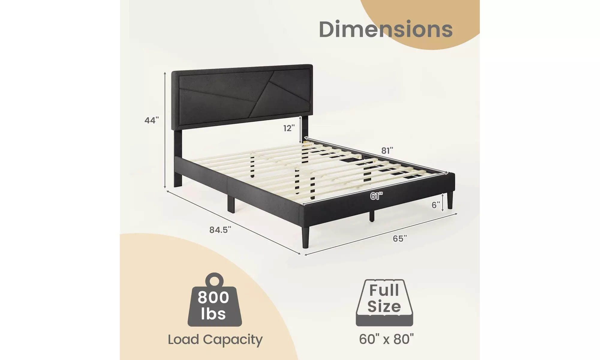 Costway Bed Frame with High Headboard and Wooden Slats