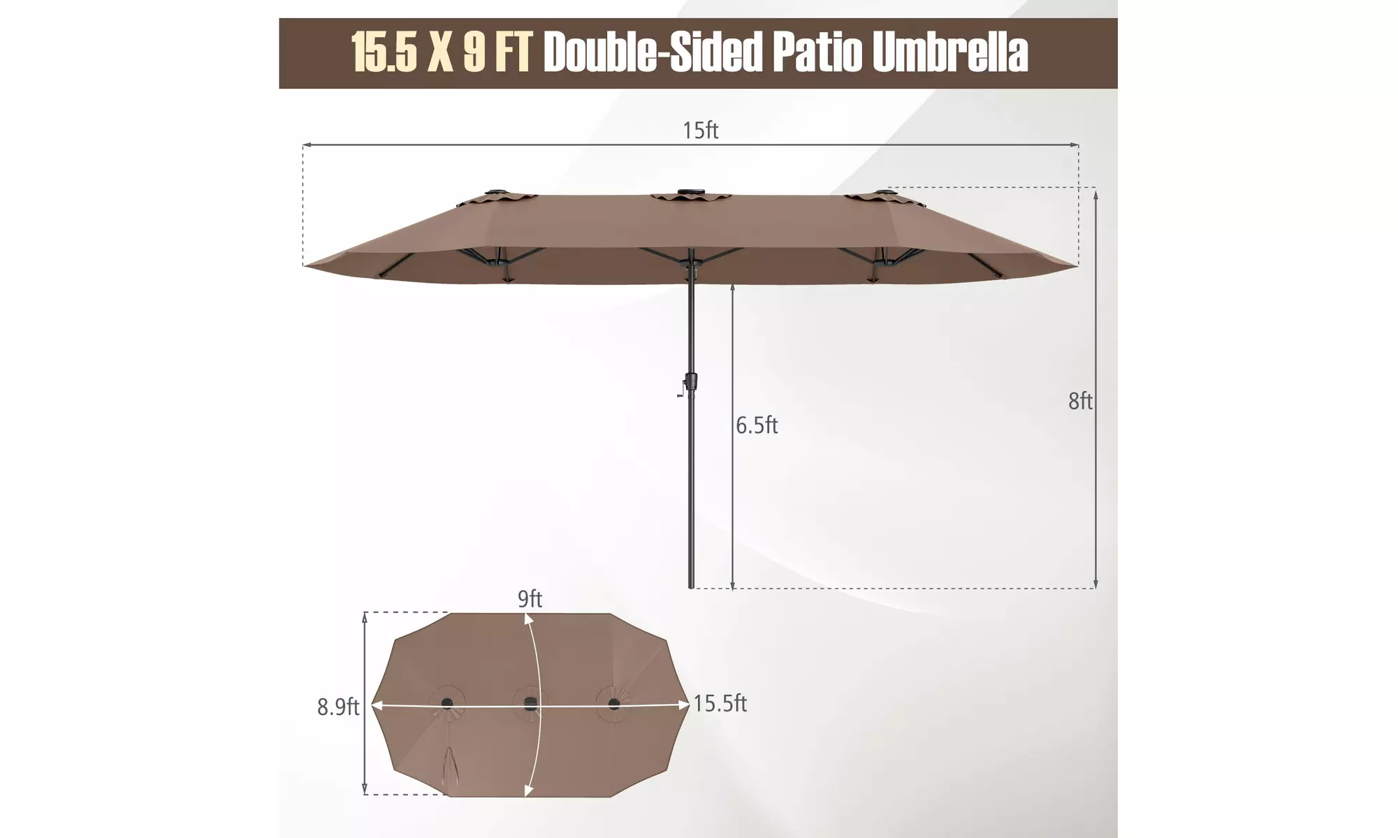 Costway 15.5 FT Extra-Large Patio Umbrella with LED Solar Lights