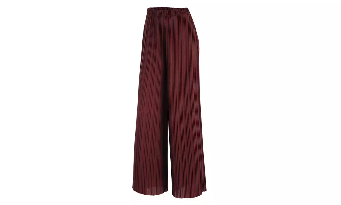 Made by Johnny Women's High-Waist Pleated Maxi Wide-Leg Palazzo Pants