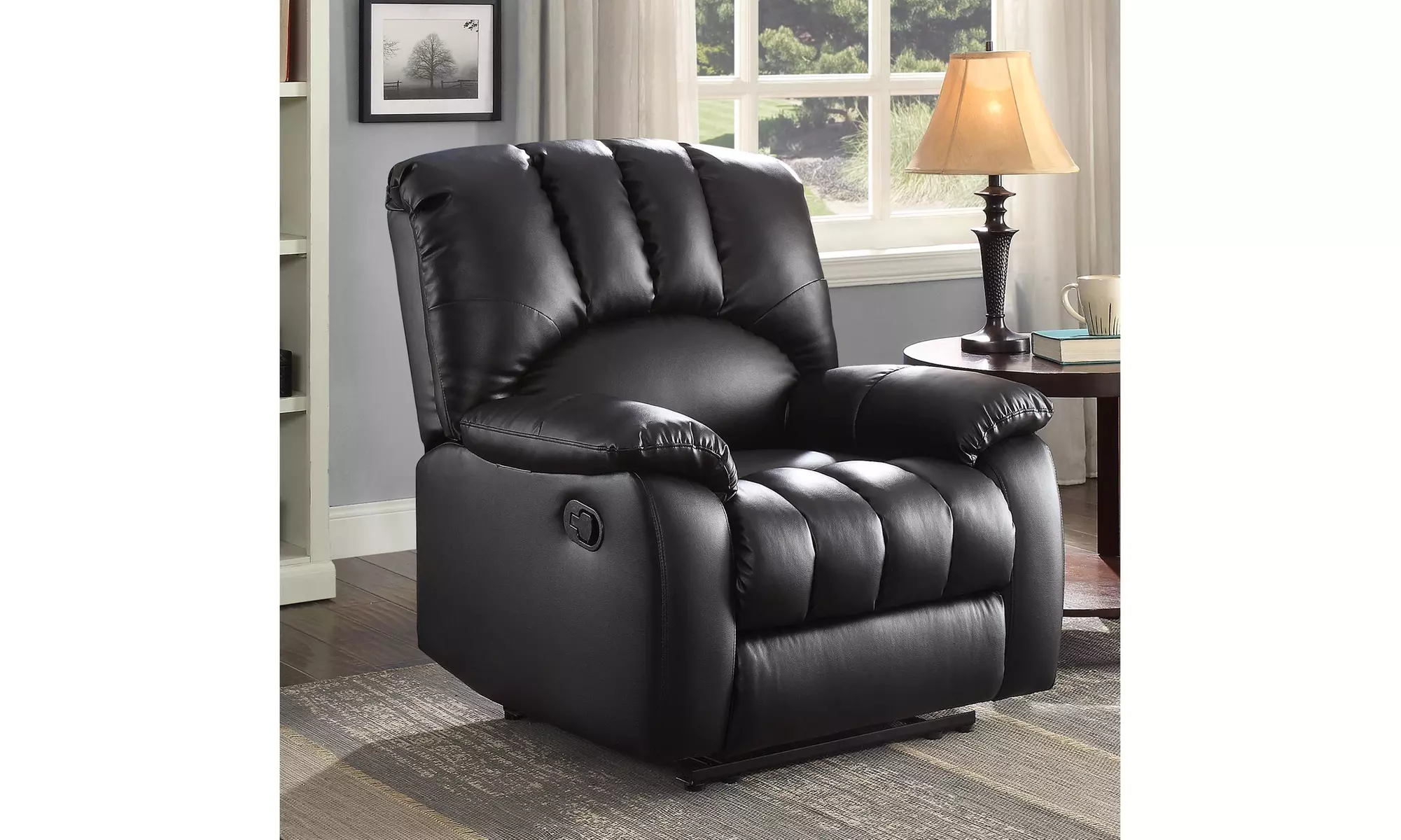 Mainstays Recliner with Pocketed Comfort Coils, Black Faux Leather - Primary Image