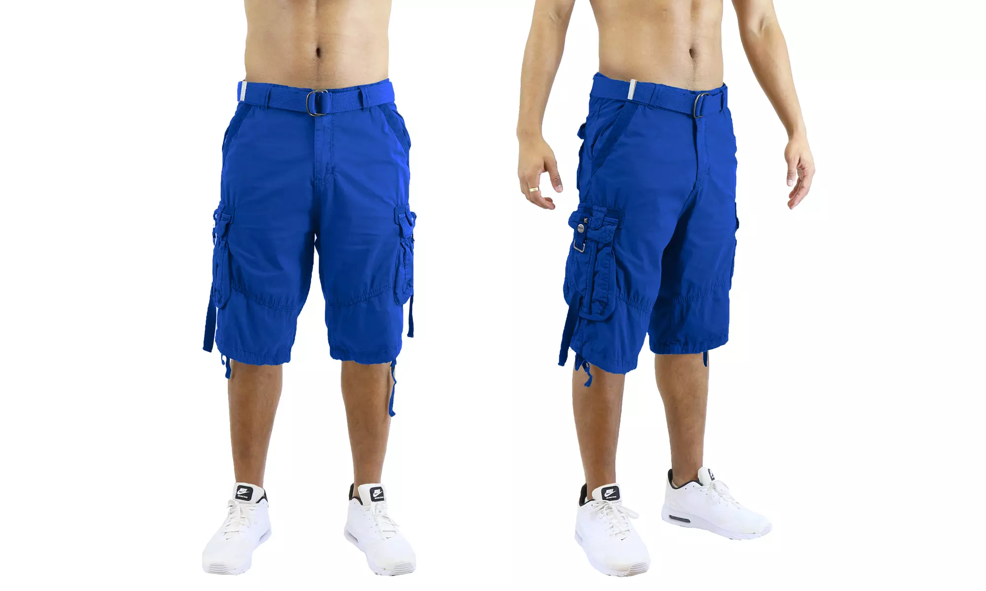 Men's Distressed Belted Cotton Cargo Utility Shorts (Sizes, 30-44)