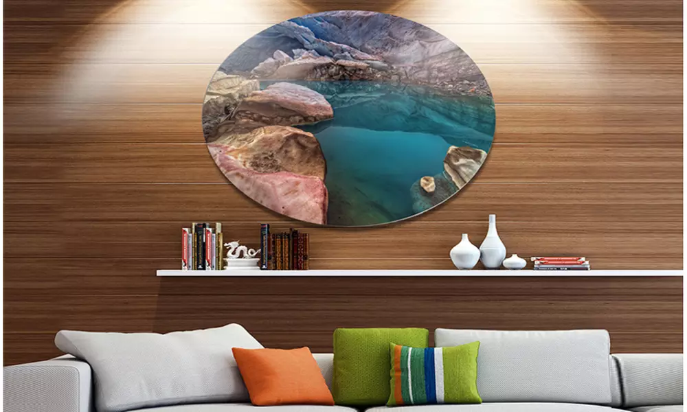 Beautiful Turquoise Melt Pool' Landscape Metal Circle Wall Art - Primary Image