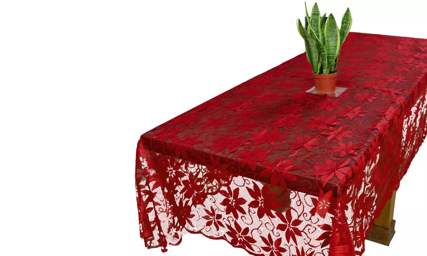 Christmas Xmas Tablecloth Red Lace Table Cover Wedding Holiday Room Decor 