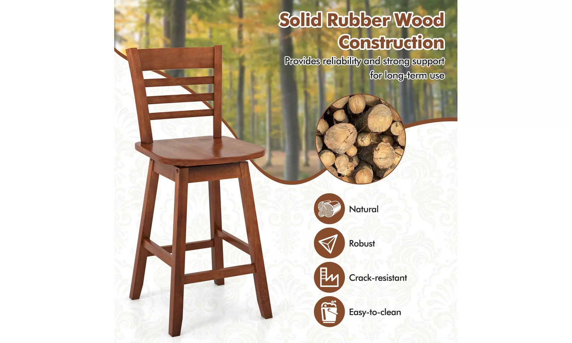 Costway 24.5" Counter Height Bar Chairs Swivel Bar Stools with Hollow Backrest