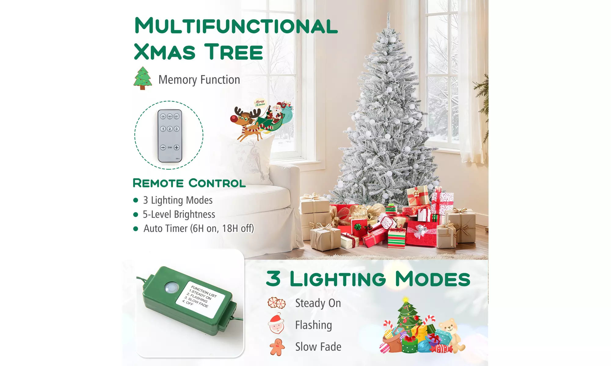 Costway Pre-Lit Artificial Christmas Tree with Branch Tips | Warm White LED Lights | Easy Setup & Home Decor