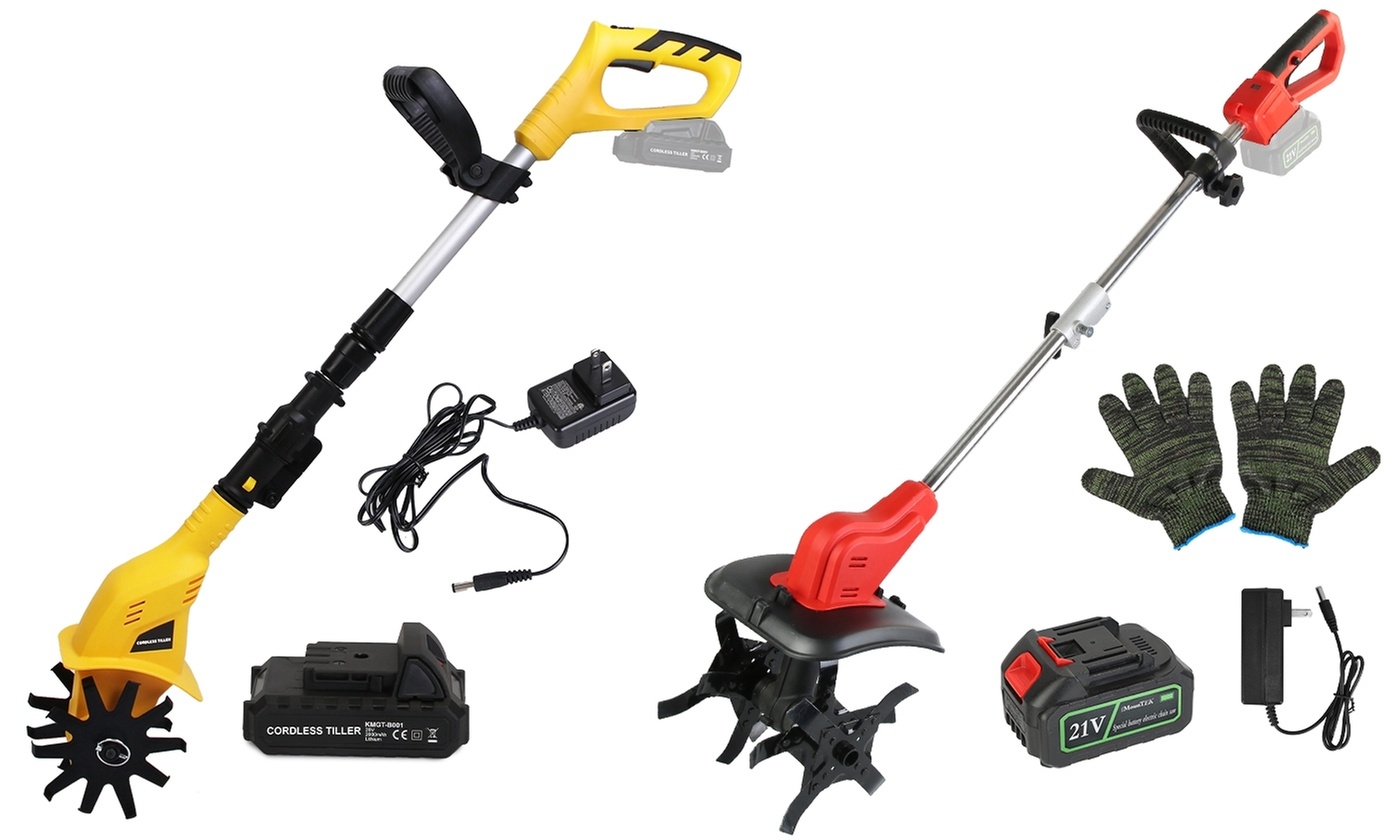 iMounTEK Cordless Electric Garden Tiller Cultivator with Steel Blade Tines