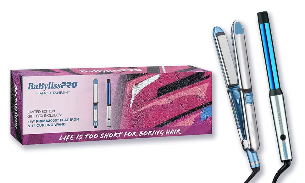 BabylissPRO 1 1/4" Prima3000 Flat Iron & 1 1/4" Extended Curling Wand Gift Set - Primary Image
