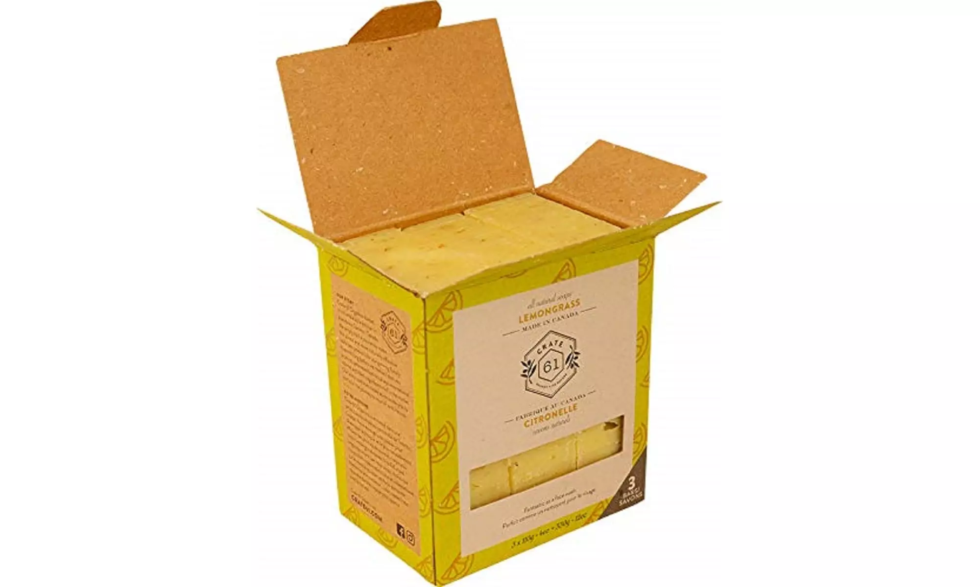 Crate 61, Vegan Natural Bar Soap, Lemongrass, 3 Pack, - Second Medium