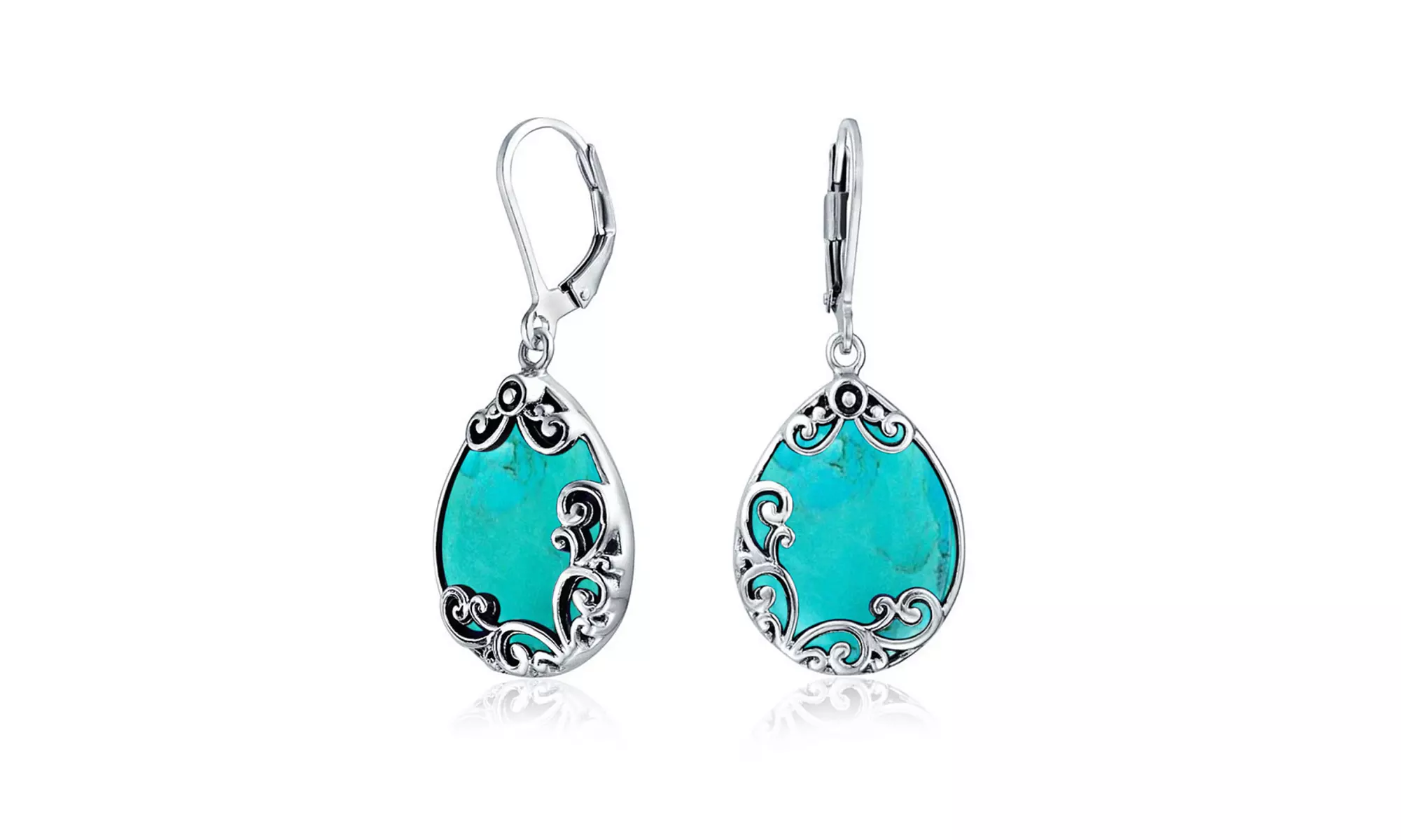 .925 Silver Natural Compressed Turquoise Leverback Earrings - Primary Image