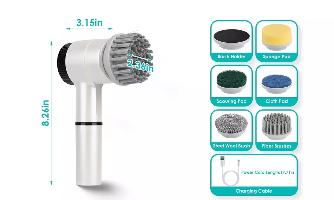 NewHome Electric Spin Scrubber: Cordless with 5 Brush Heads & 3 Speed Settings