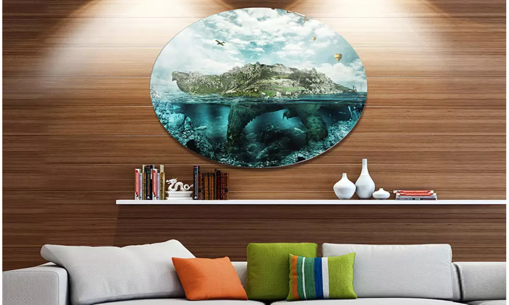 Island Like Large Fantasy Turtle' Animal Metal Circle Wall Art - Primary Image