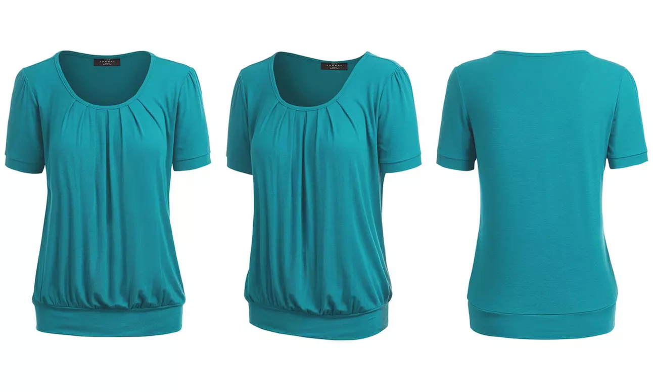 Made by Johnny Women's Scoop Neck Short Sleeve Front Pleated Blouse