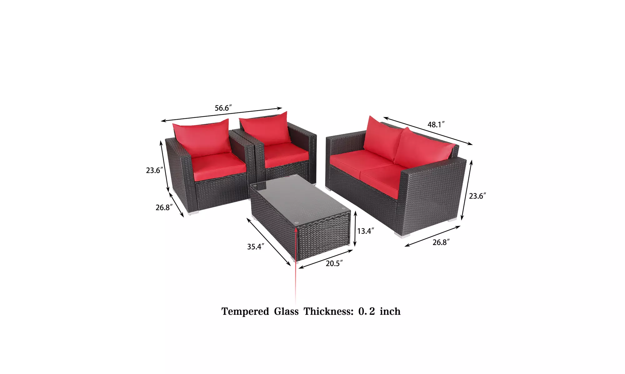Kinbor 4 Pcs PE Rattan Sofa Set Outdoor Lawn Patio Sectional Sofa Furniture - Second Medium