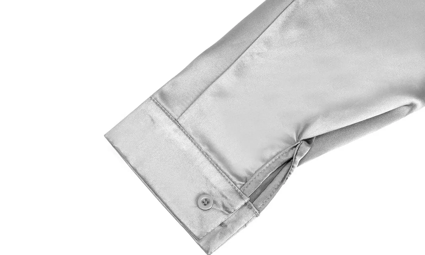 Women's Satin Button-Down Shirt Wrinkle-Free Soft Long Sleeve Blouse