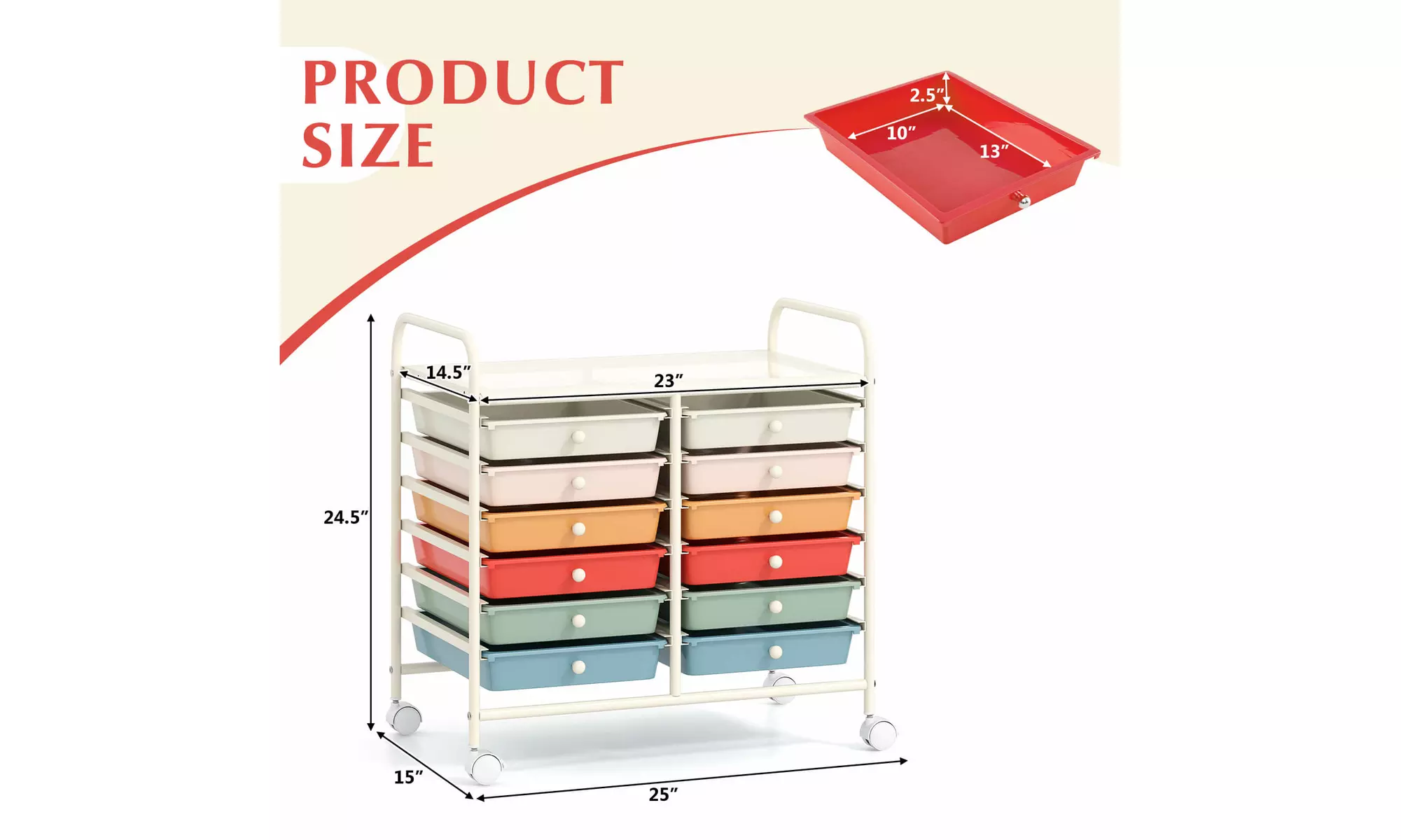 Costway 12 Drawers Rolling Cart Storage Scrapbook Paper Studio Organizer Bins