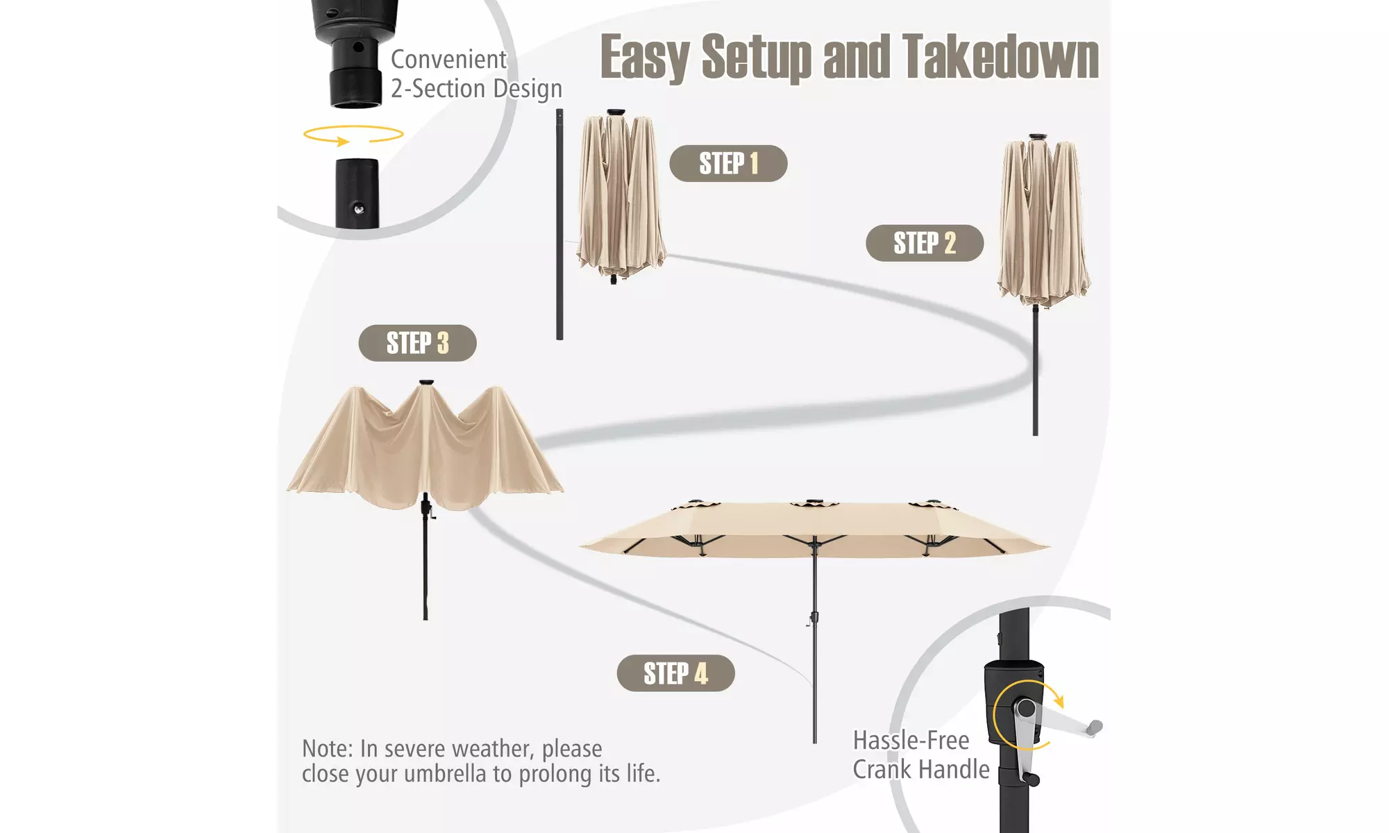 Costway 15.5 FT Extra-Large Patio Umbrella with LED Solar Lights