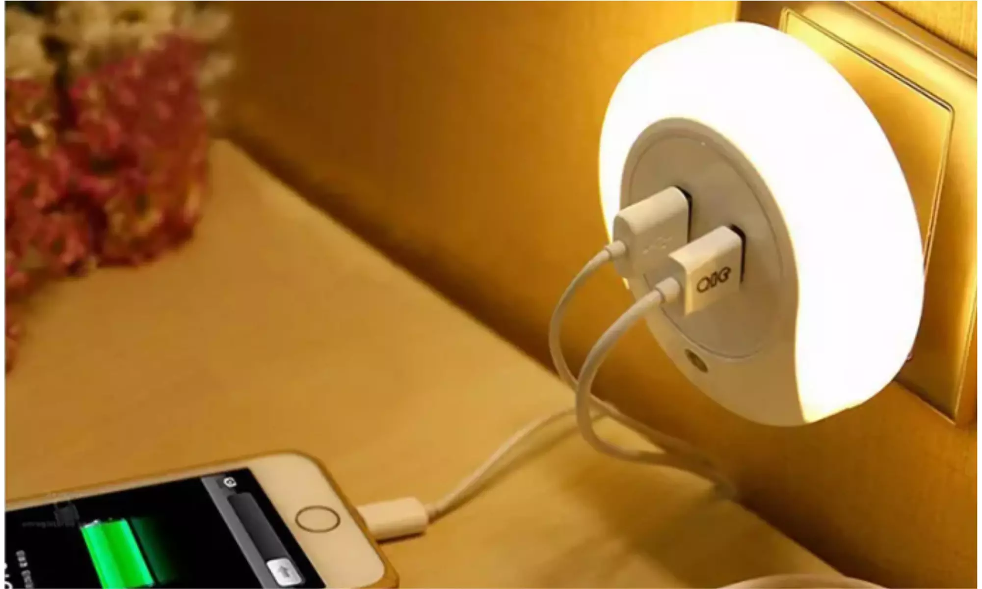 LED Night Light with Dual USB Outlets - Primary Image