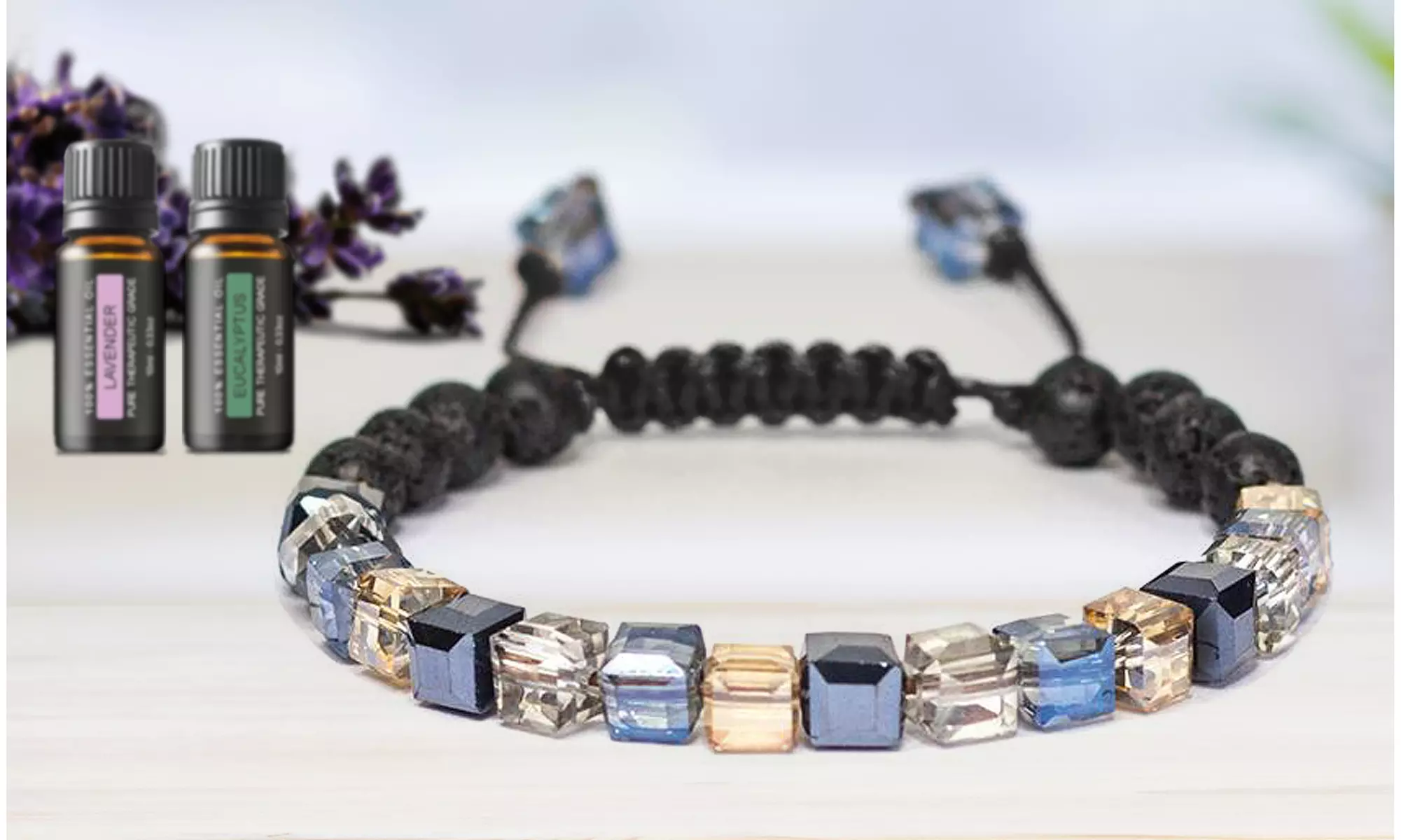 Lava Stone Glass Diffuser Bracelet with Optional Essential Oils