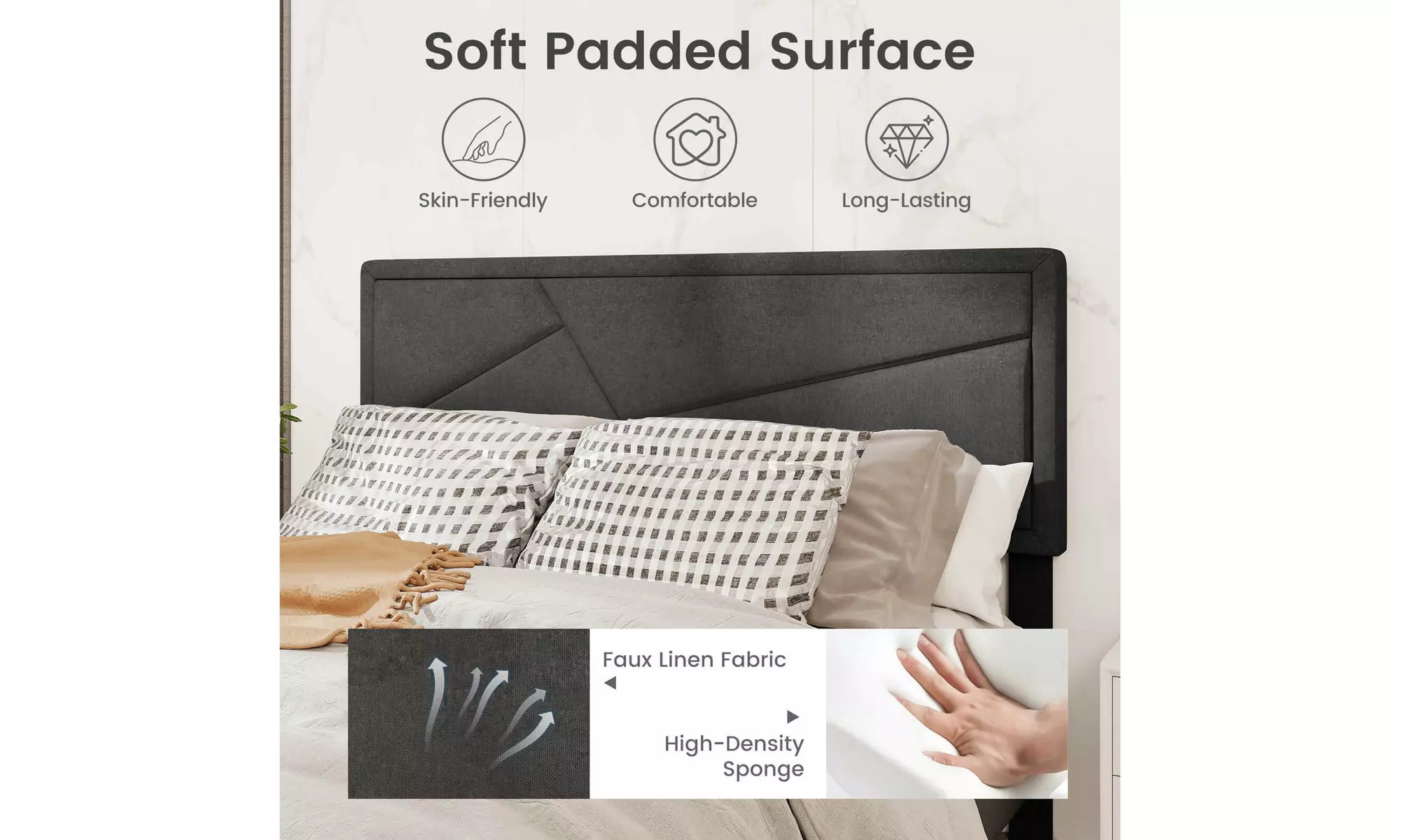 Costway Bed Frame with High Headboard and Wooden Slats