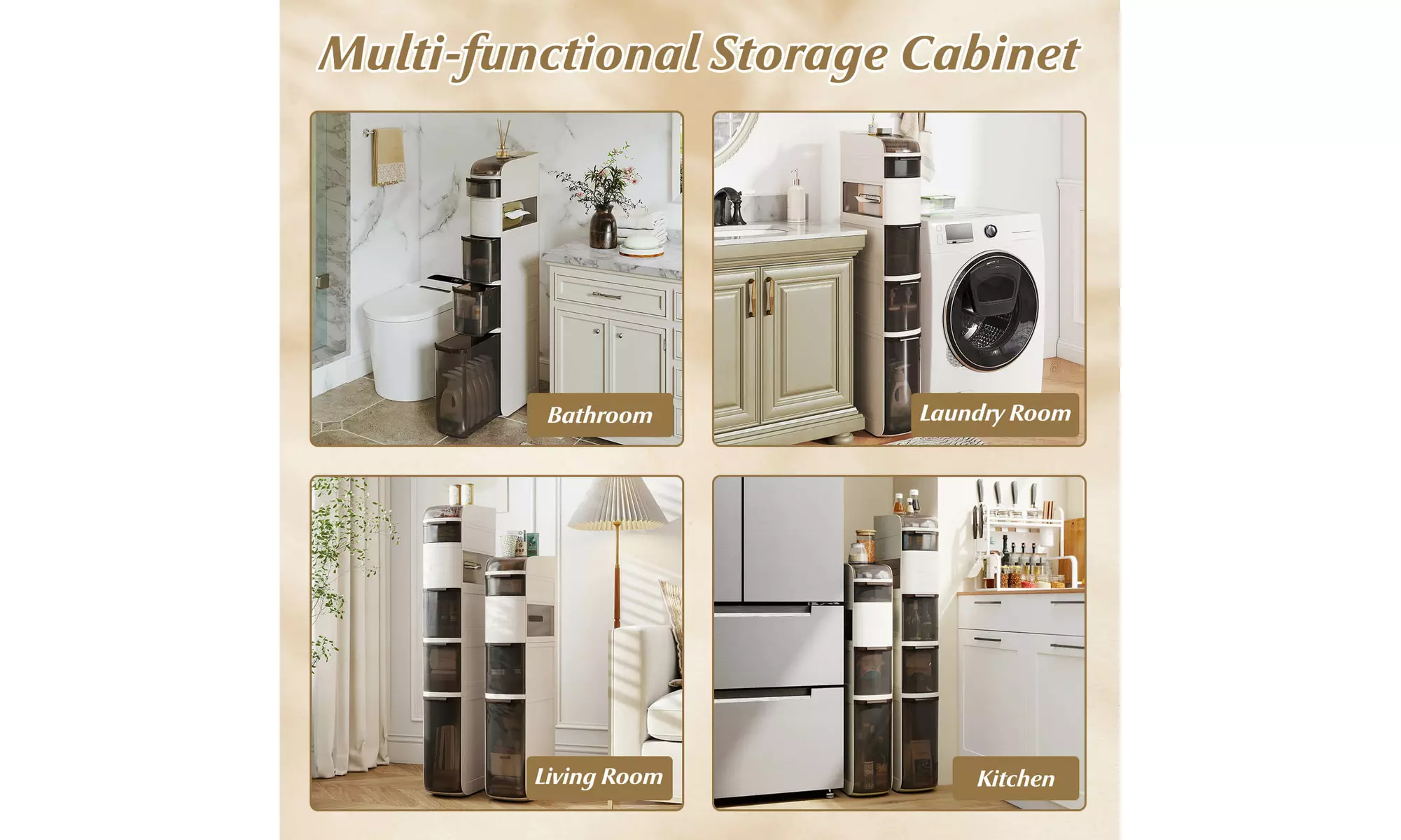 Costway Narrow Bathroom Storage Cabinet with Drawers Tissue Box Wheels