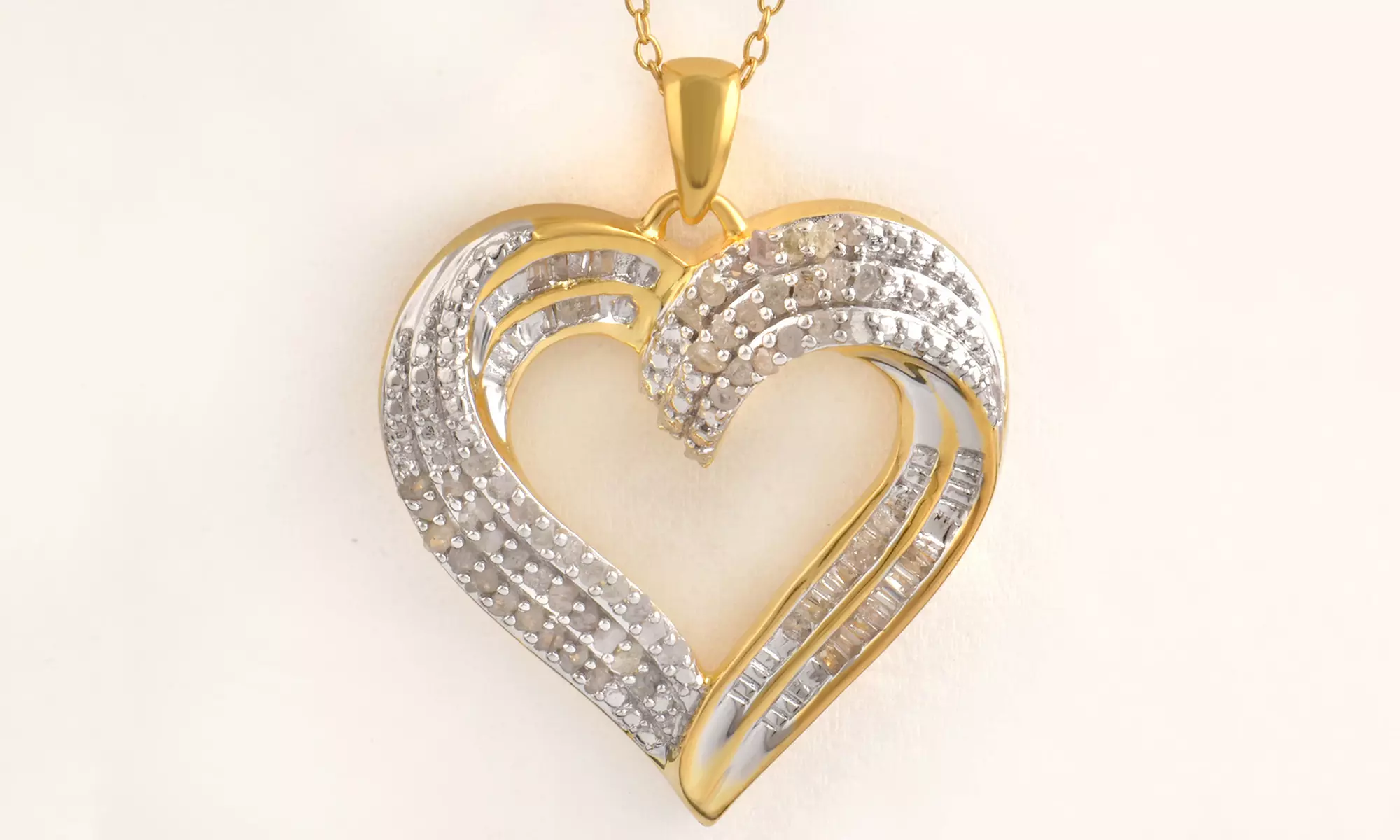 1/2 CT Sterling Silver Baguette & Round Diamond Heart Pendant Necklace for Women - Primary Image