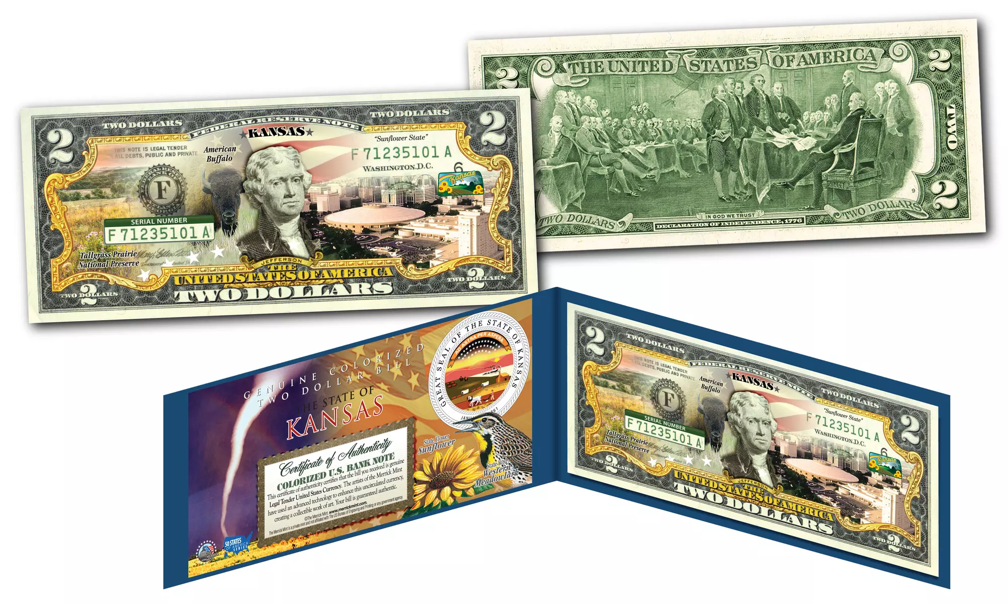 Official Genuine Legal Tender U.S. 2 Dollar Bills Honoring America's 50 States 