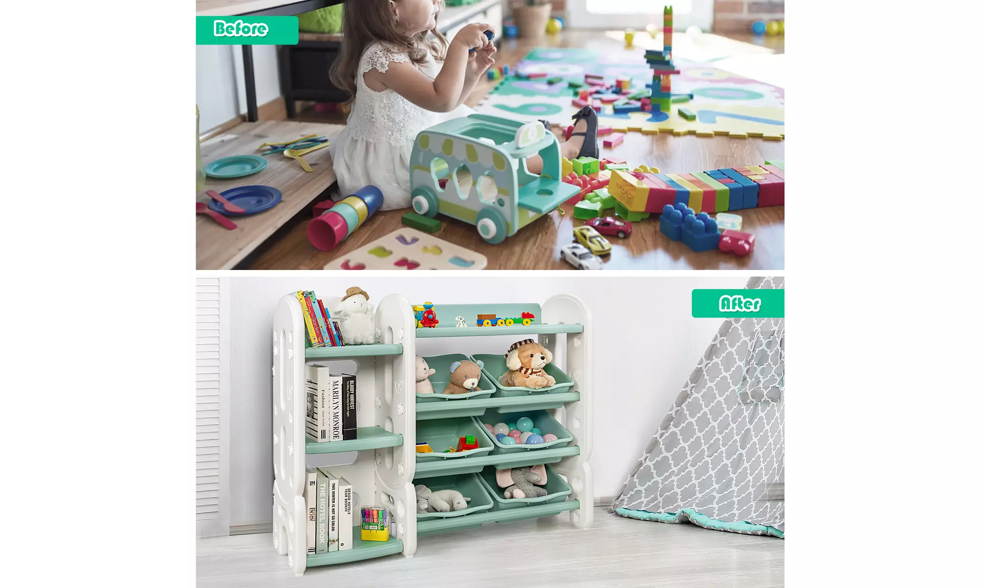 Costway Kids Toy Storage Organizer w/Bins & Multi-Layer Shelf for Playroom