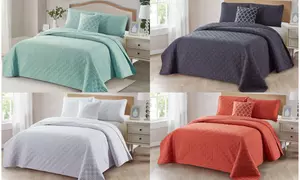 Bibb Home Solid Reversible Quilt Sets with Pillows (4-Piece) Summer Cool
