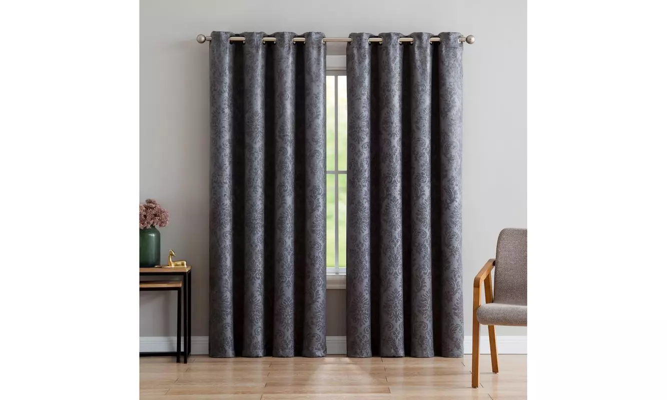 Evelyn Embossed Thermal Weaved Blackout Grommet Premium Drapery Curtains - Primary Image