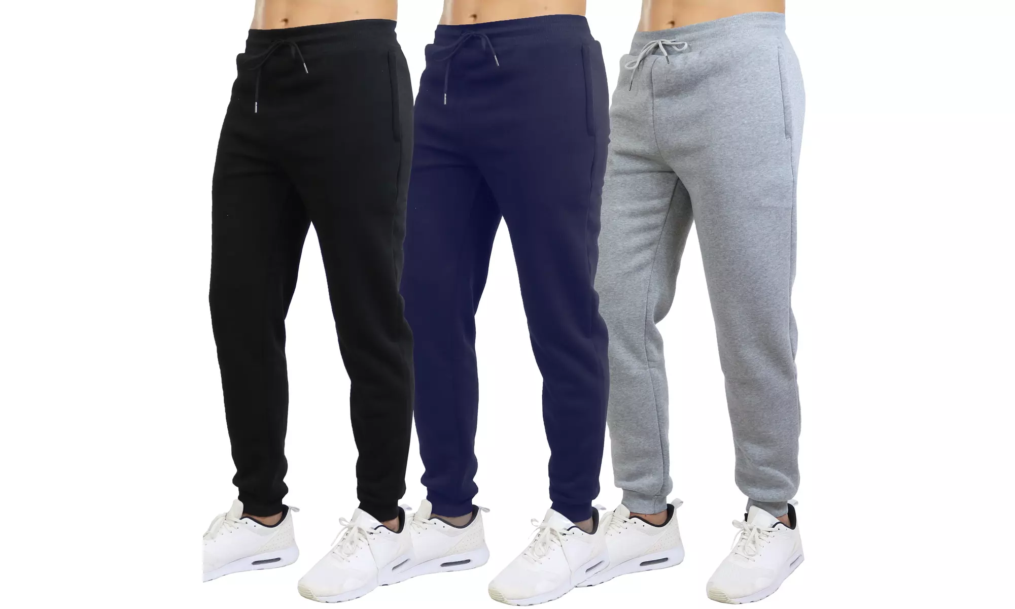 3-Pack Blue Ice Men's Fleece-Lined Jogger Sweatpants with Zipper Pockets