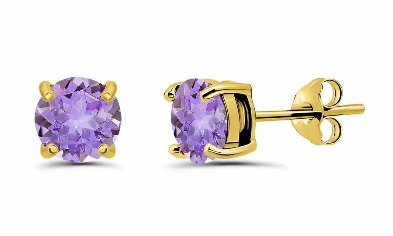 Birthstone Sterling Silver & 18KT Solitaire Stud Earrings 6mm, Round