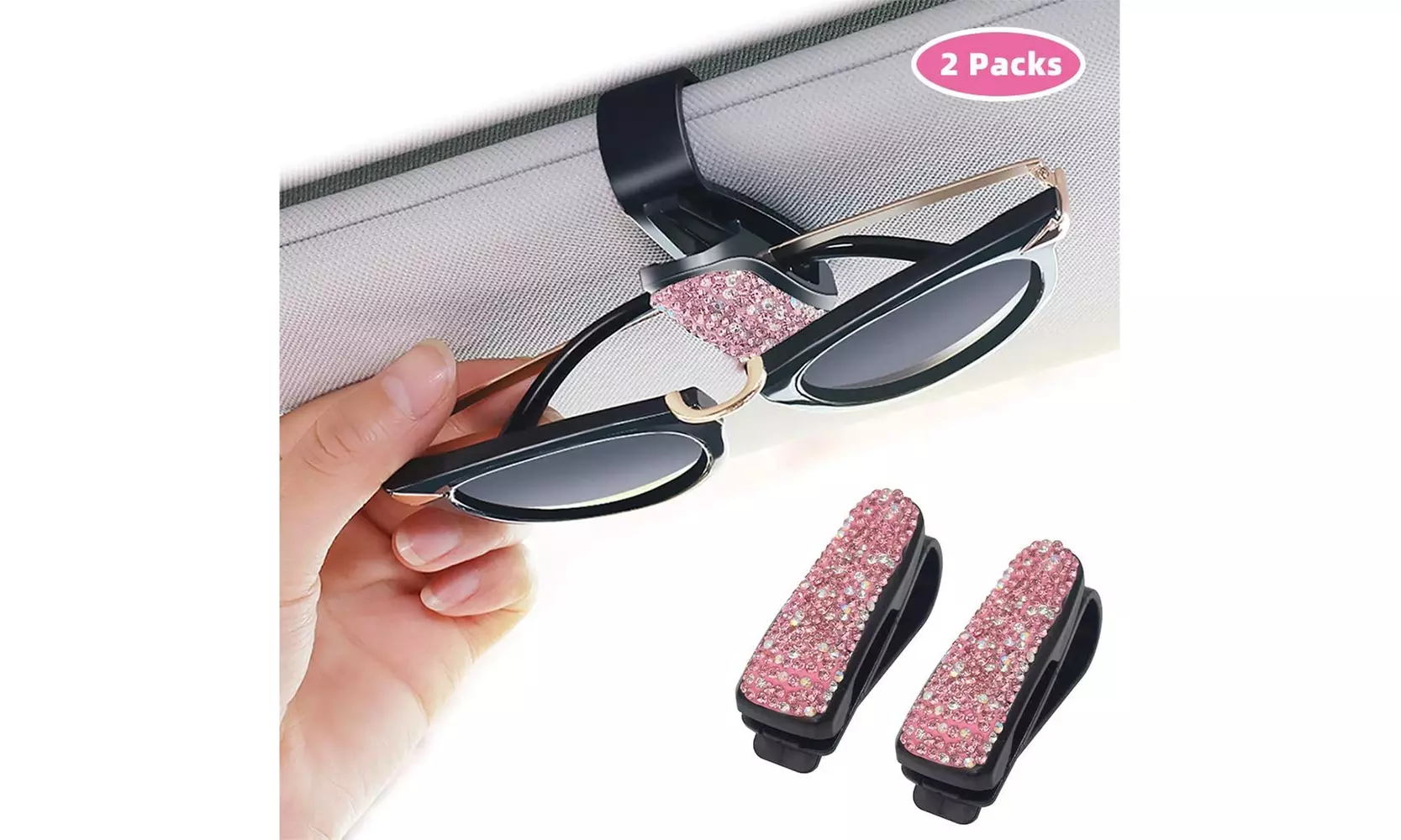  Bling Sunglasses Glasses Holder For Car Visor Clip 2 Pack   