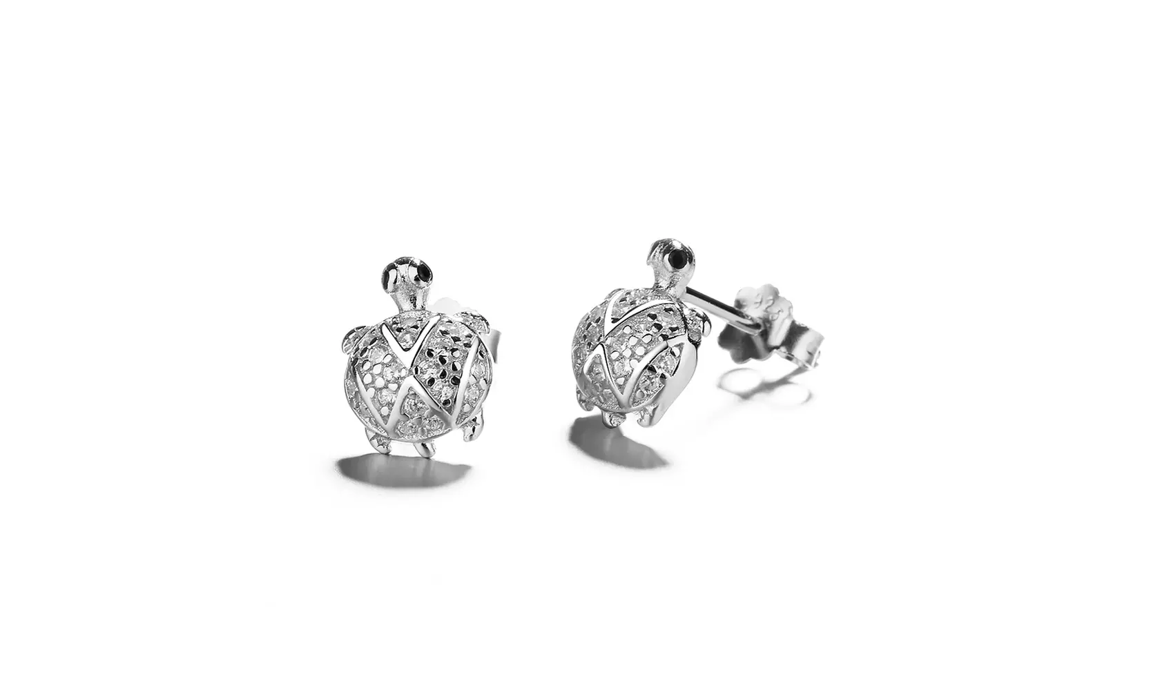 18 Karat White Gold Plated Turtle Stud Earrings With Crystals - Primary Image