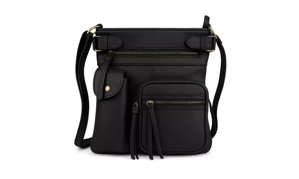 Super Soft Genuine Leather Crossbody Bag with Top Belt Accent