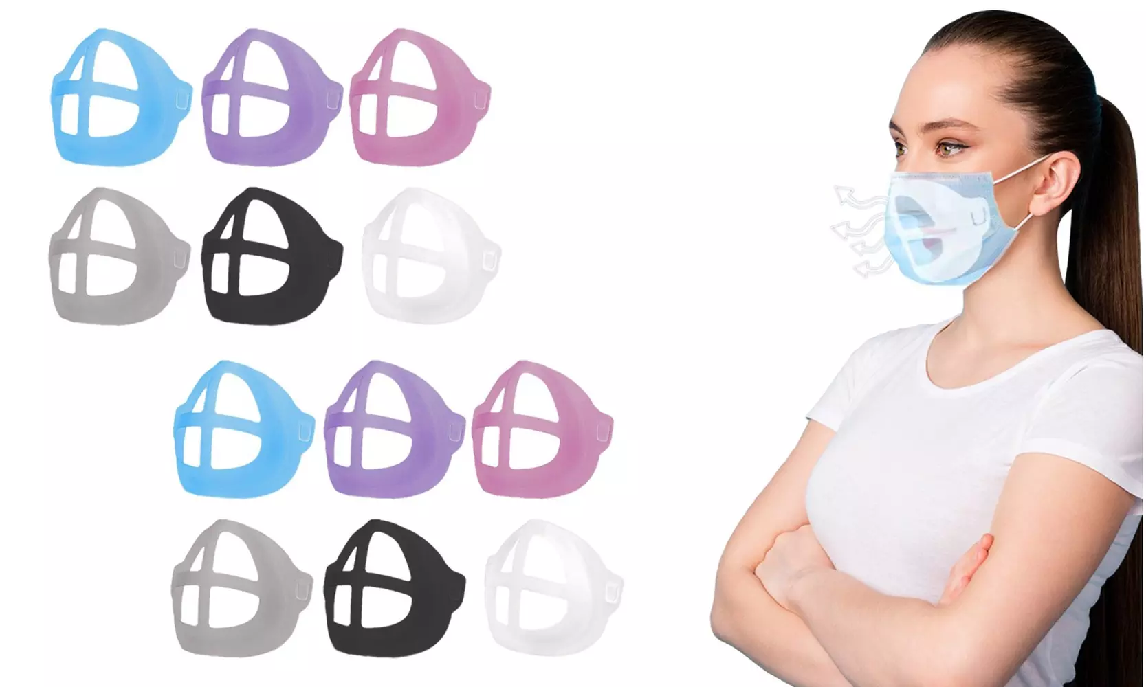 12-Pack: Colorful 3D Support Face Mask Bracket For Comfortable Breathing - Second Medium