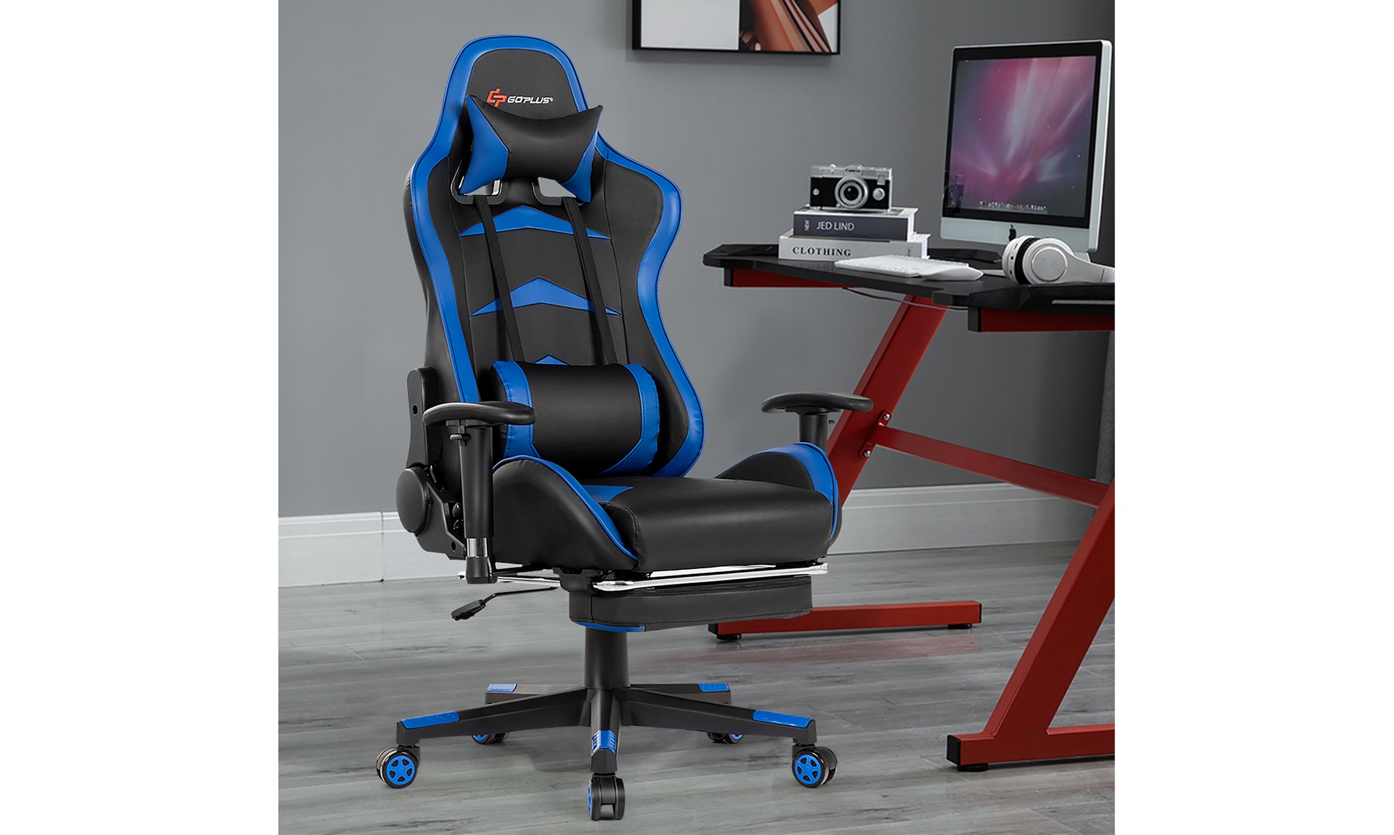 Goplus Massage Gaming Chair Reclining Swivel Racing Office Chair with Footrest