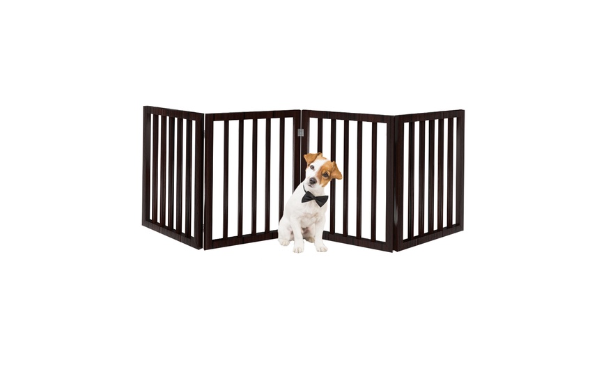 Freestanding Pet Gate - 4 Panel Wooden Folding Fence By Petmaker | Groupon