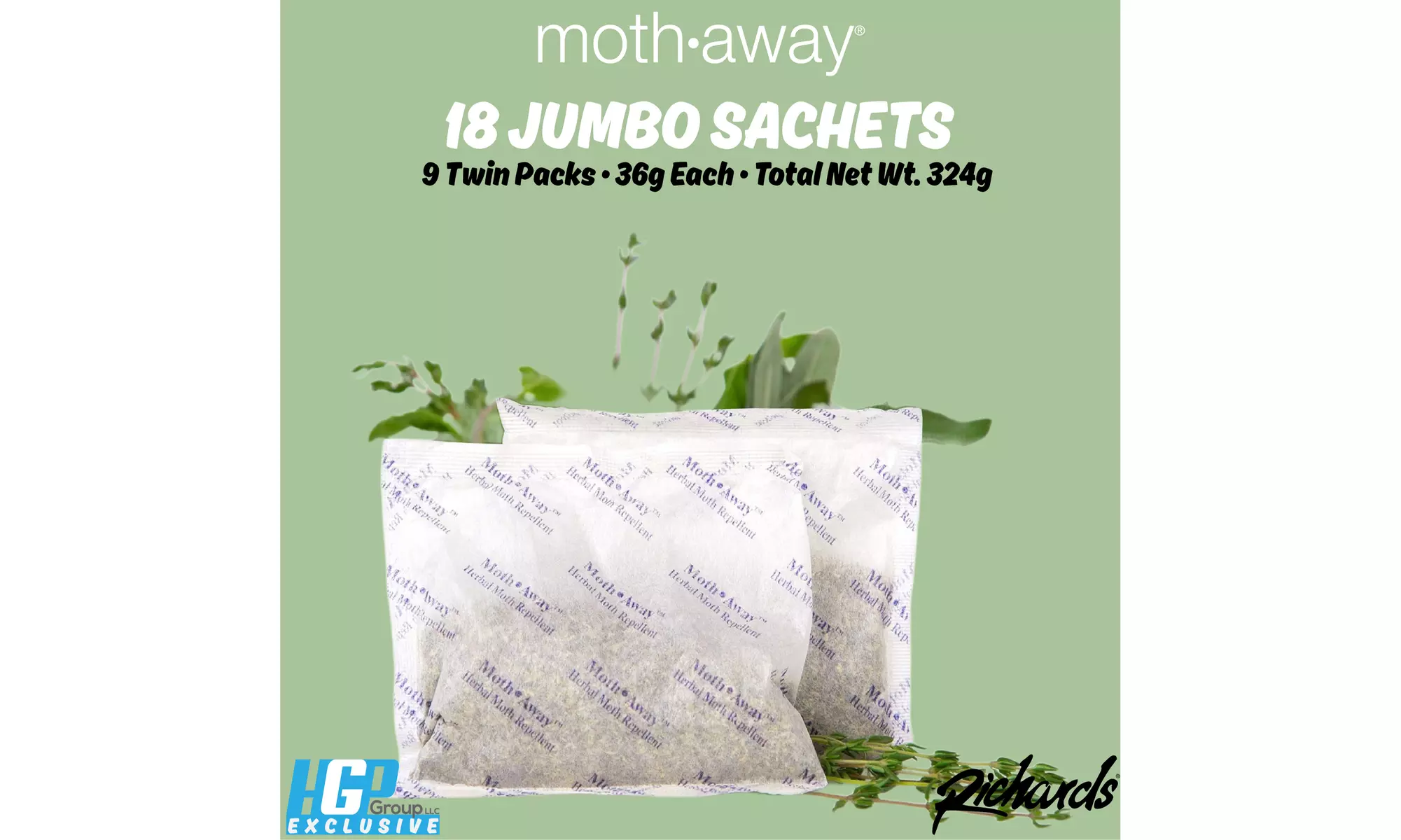 Moth Away All Natural Herbal Moth Repellent Sachets (Standard or Jumbo Sized)