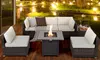 Costway 7PCS Patio Rattan Furniture Set 30'' Fire Pit Table Cover Cushion Sofa