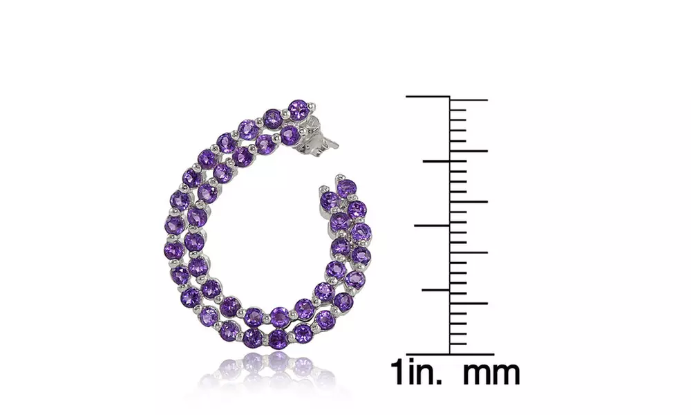 Sterling Silver 2mm African Amethyst Open Twist Hoop Earrings