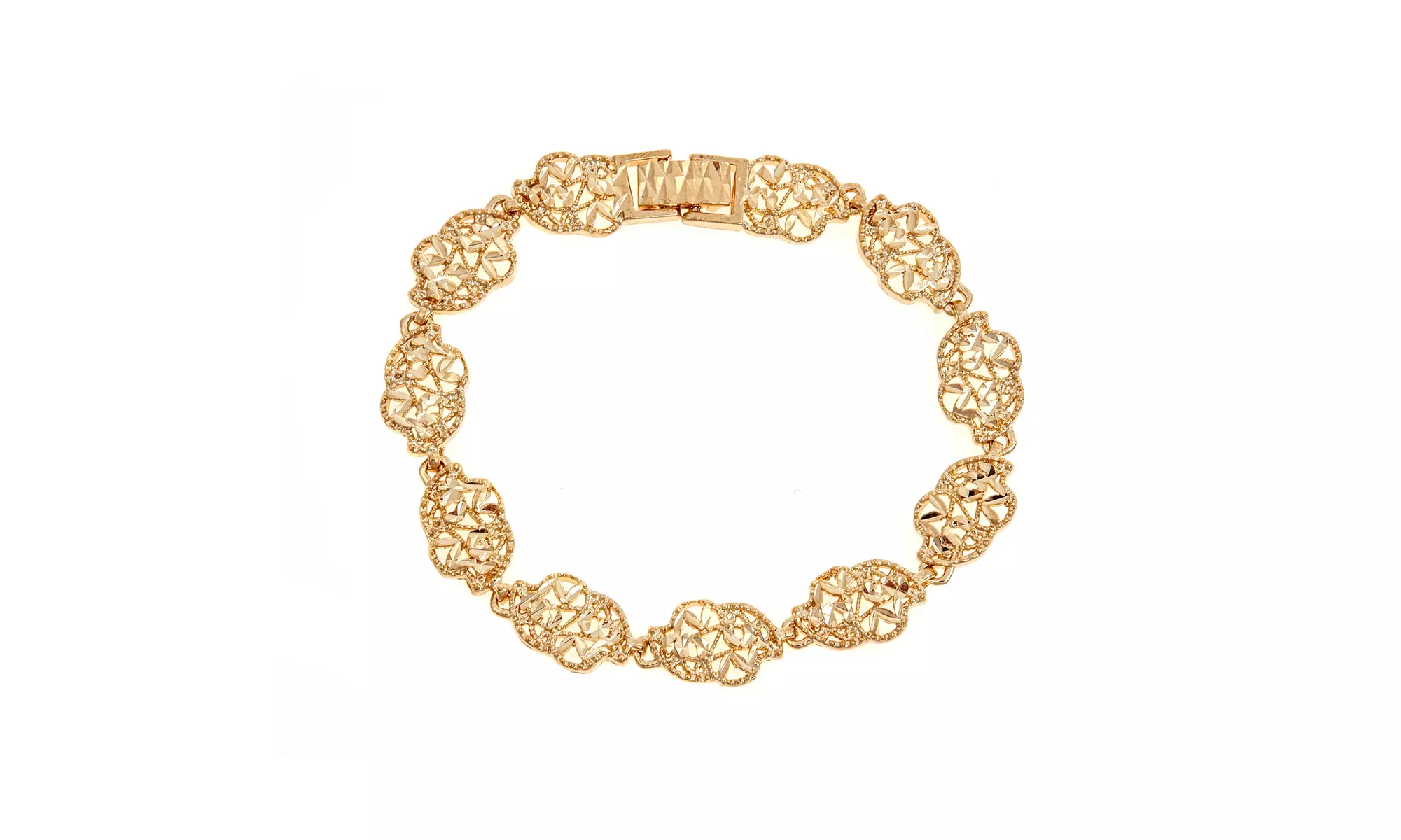Open Work Handcrafted Gold Plated Flower Pattern Bracelet  - Second Medium