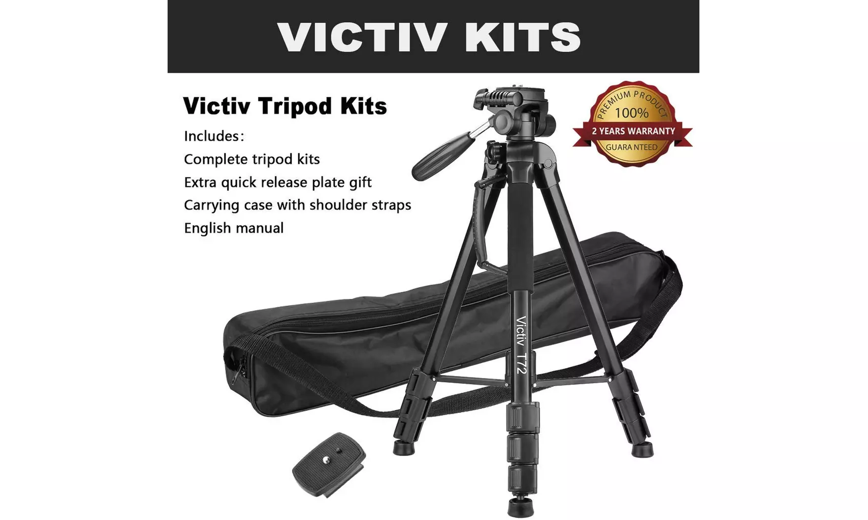 Victiv 72-inch Camera Tripod Aluminum Monopod T72 Max. Height 182 cm  - Second Medium