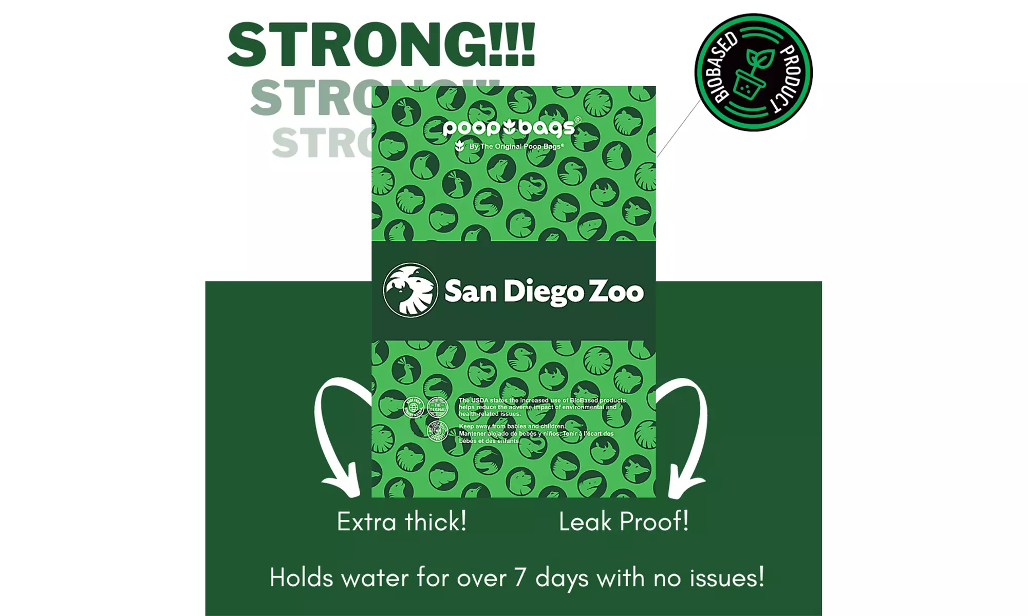 1080 USDA Certified Biobased - San Diego Zoo Poop Bags & Hydrant Dispenser