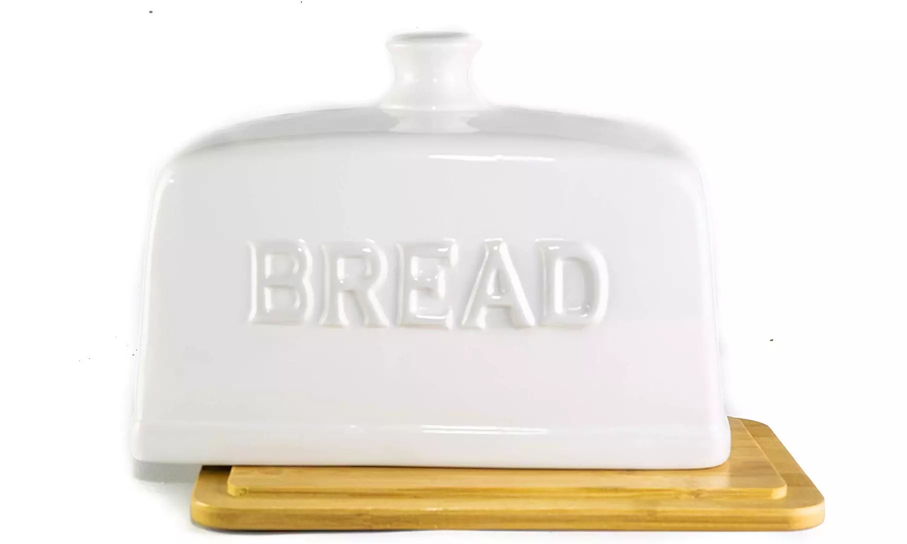KOVOT Ceramic Bread Box With Bamboo Cutting Board Base - Second Medium