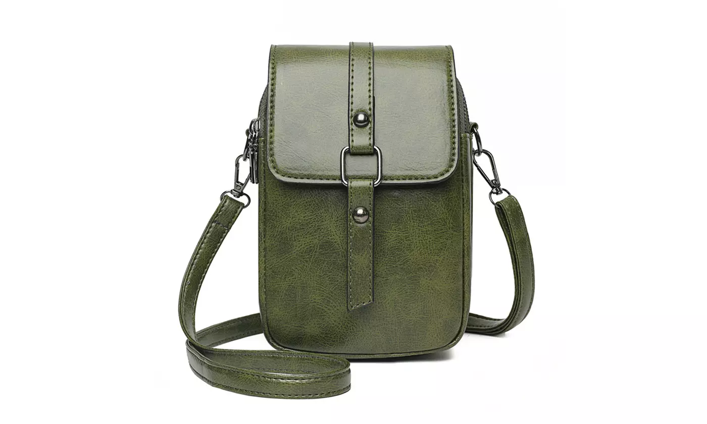 ItBelongs2U Women's Vintage Leather PU Shoulder Crossbody Phone Bag