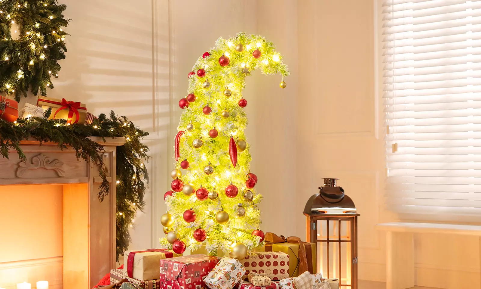 Costway Pre-Lit Artificial Christmas Tree with Branch Tips | Warm White LED Lights | Easy Setup & Home Decor
